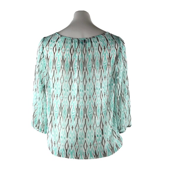 The Limited Shirt Womens Med Green Black Sheer Blouse Quarter Button 3/4 Sleeve - Picture 5 of 10